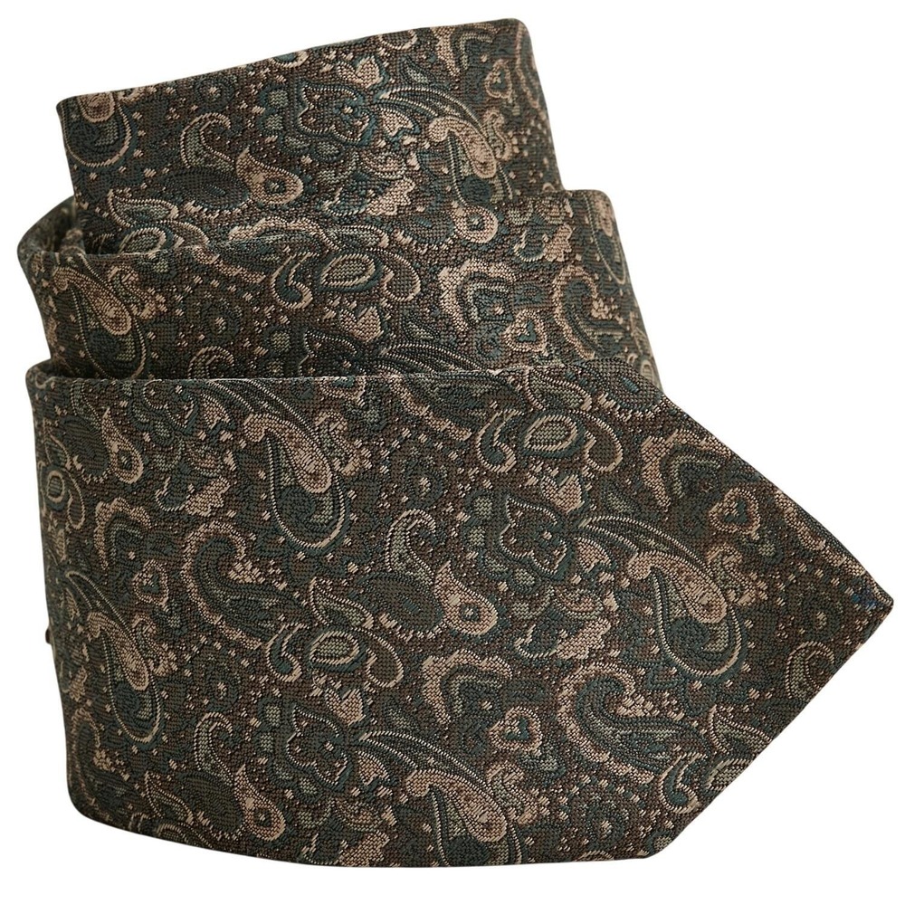 Paco Rabanne Men's Designer Necktie 1980s‎ Paris  Brown Satin Brocade Paisley